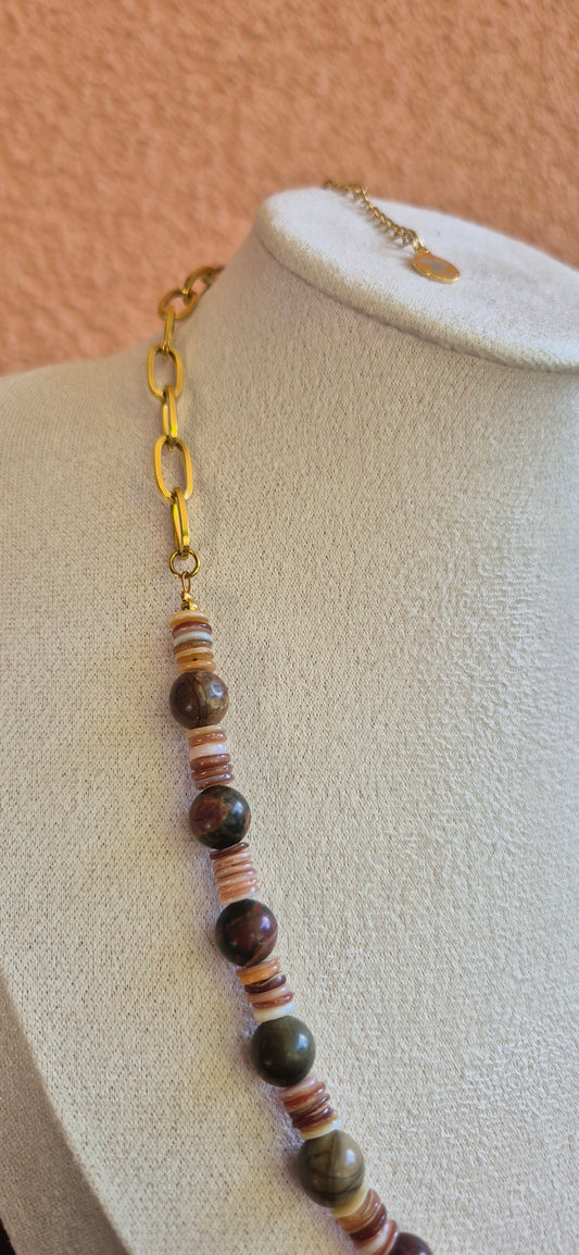 Collier jaspe Picasso & coquillage