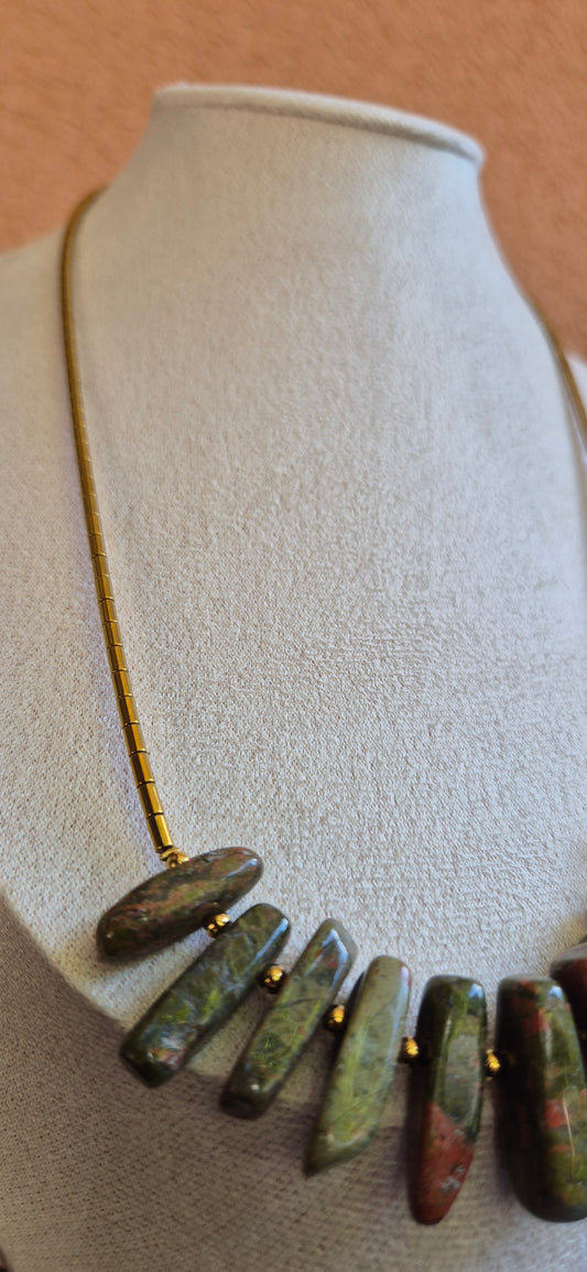 Collier unakite & hématite dorée