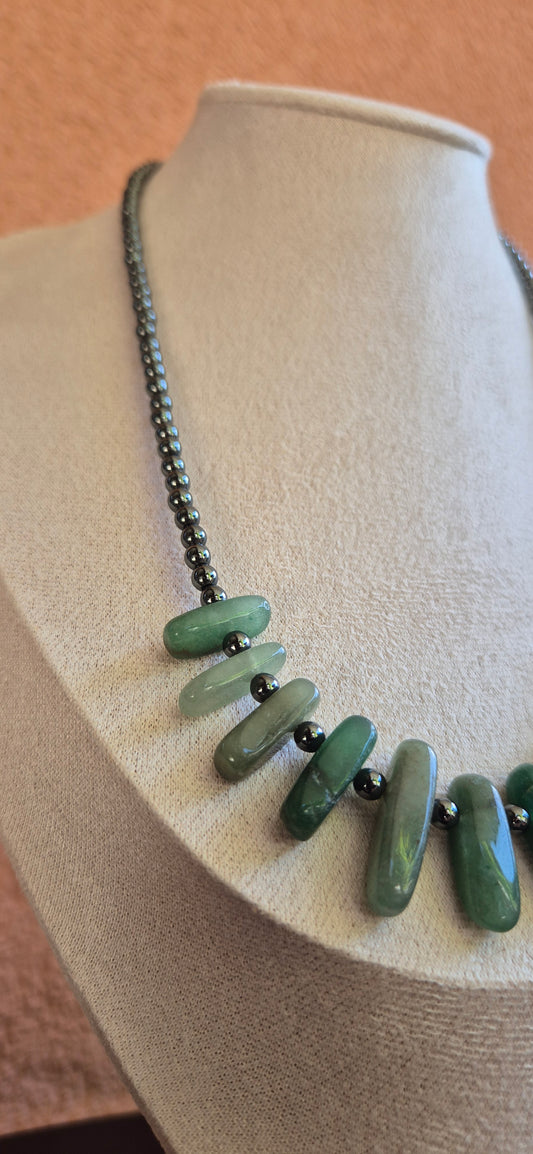 Collier agate verte & hématite