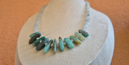 Collier agate bleu & trèfle