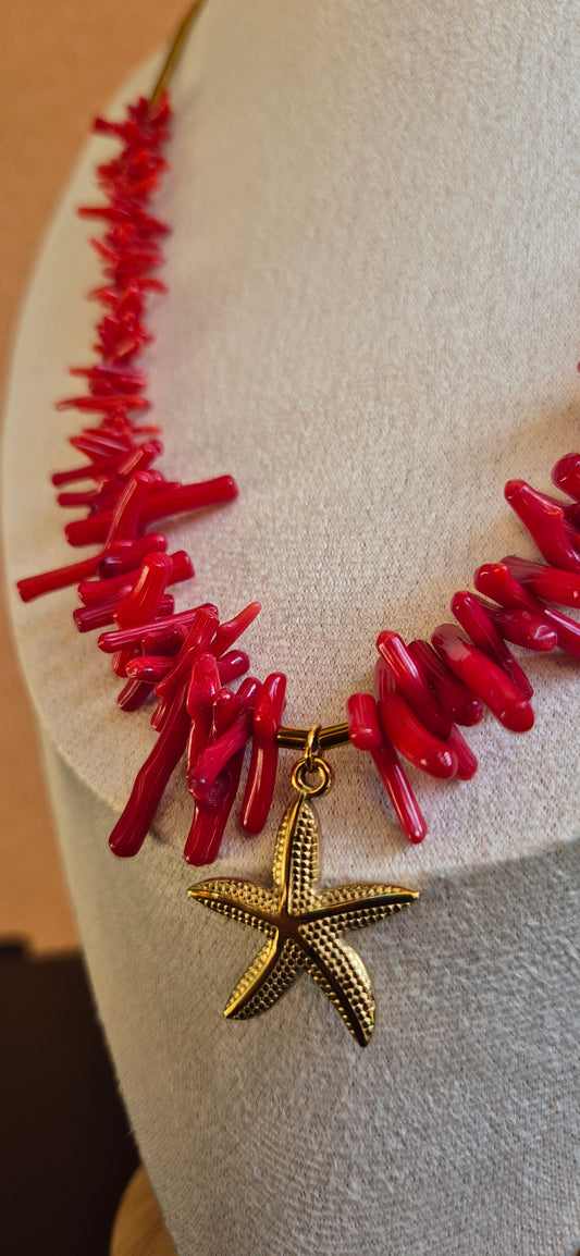 Collier hématite et bambou rouge