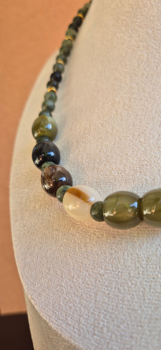 Collier jade vert xinyi & résine