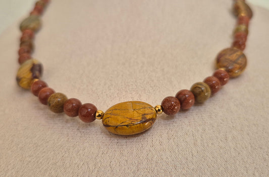 Collier pierre de soleil & jaspe Picasso