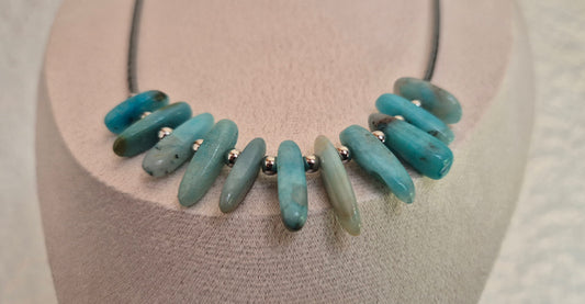 Collier agate bleu clair & hématite