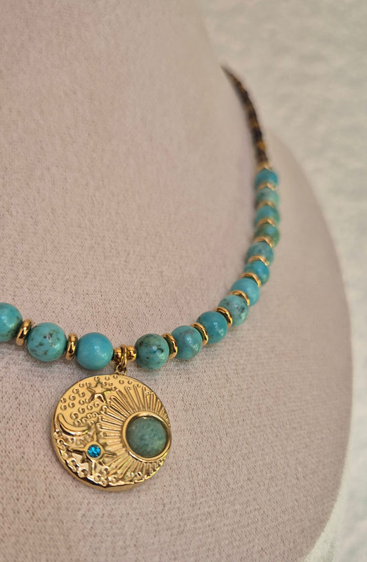 Collier turquoise & oeil de tigre
