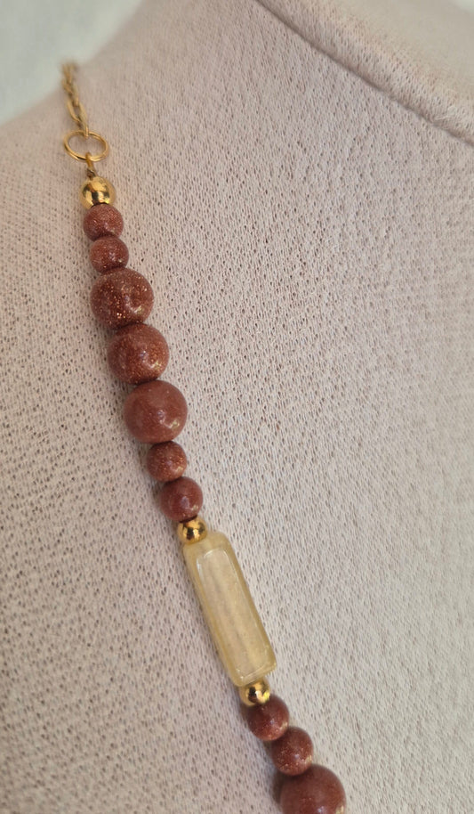 Collier jade jaune & pierre de soleil