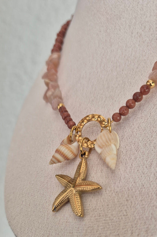 Collier quartz rose & pierre de soleil