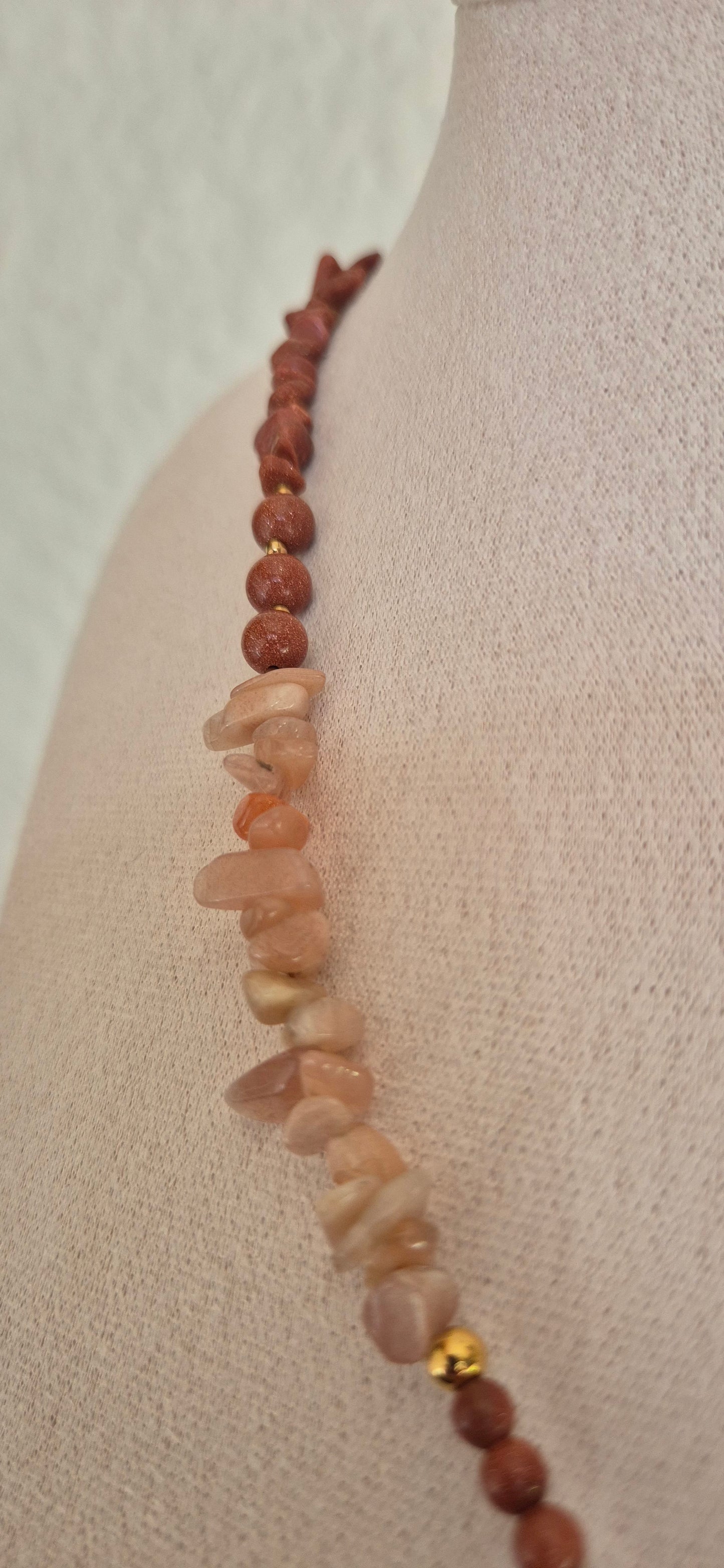 Collier quartz rose & pierre de soleil