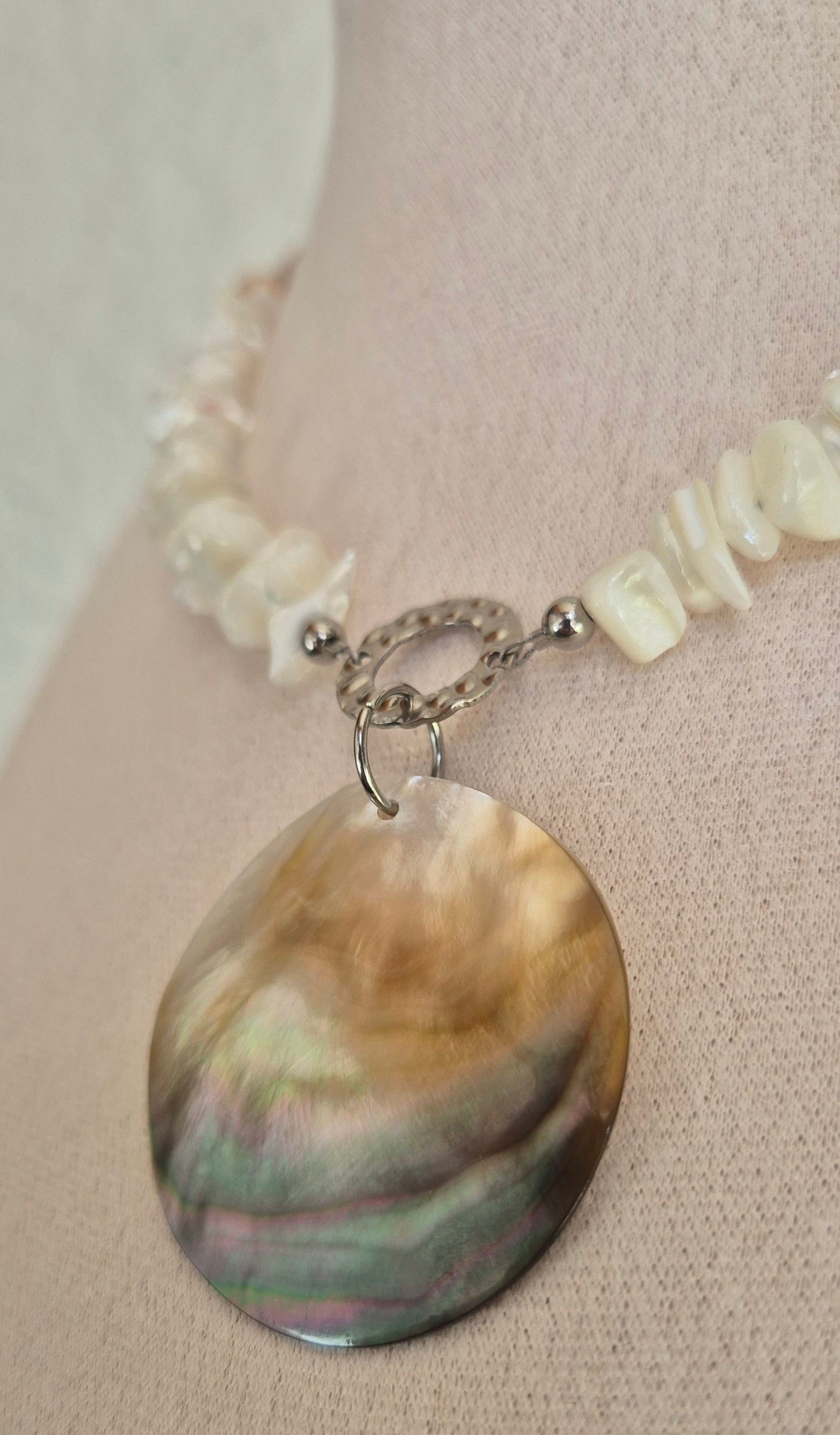 Collier quartz rose & coquillage