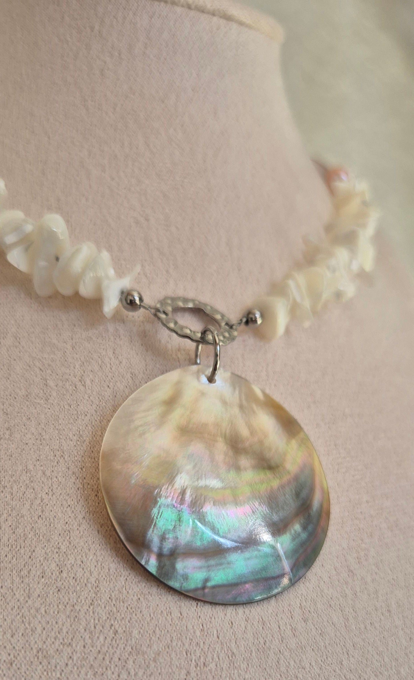 Collier quartz rose & coquillage