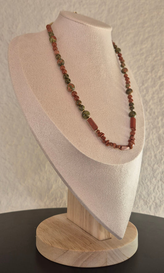 Collier unakite & jaspe rouge