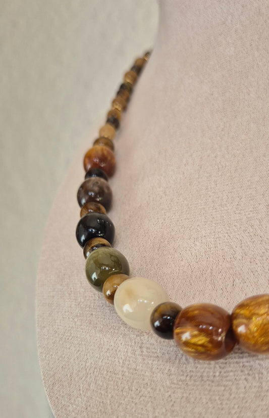 Collier oeil de tigre et perles en résine