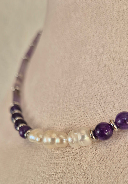 Collier améthyste et perles naturelles