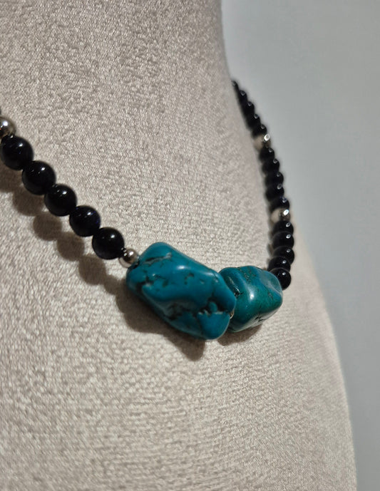 Collier Blue Goldstone & turquoise