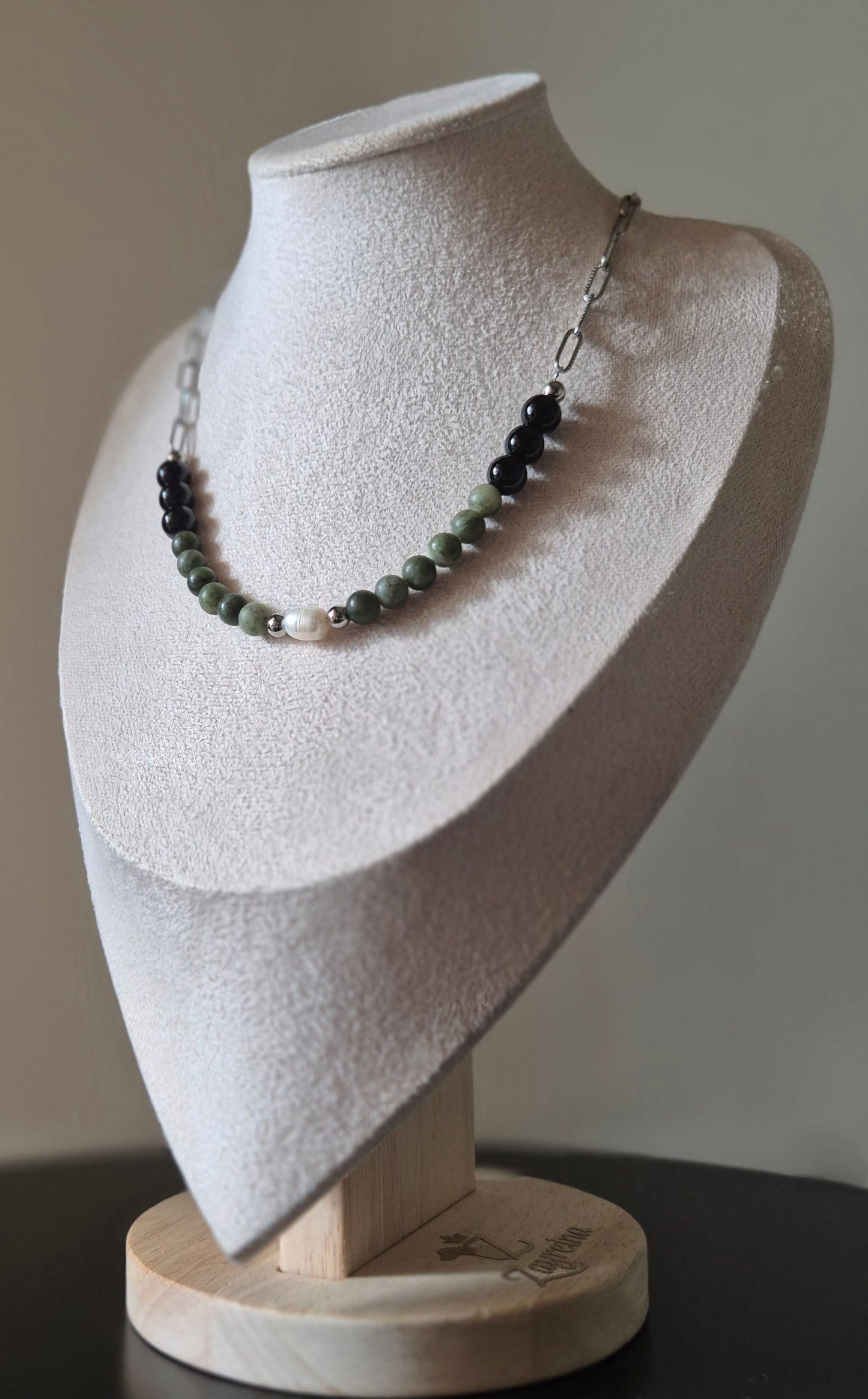 Collier jade vert & onyx