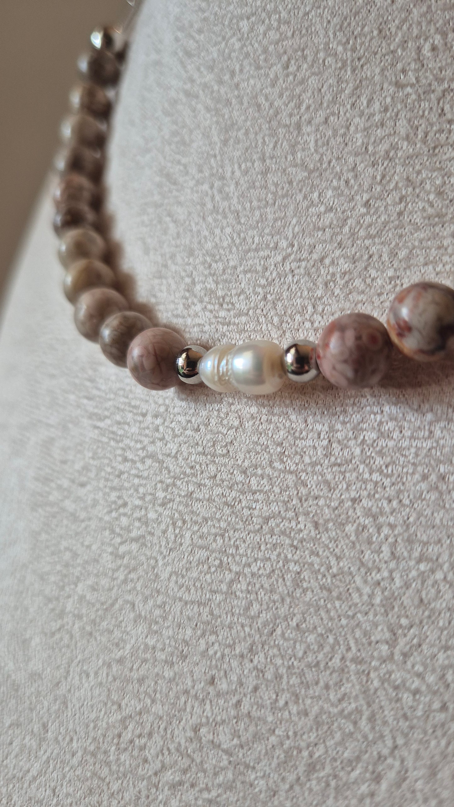 Collier chrysanthème & perle naturelle