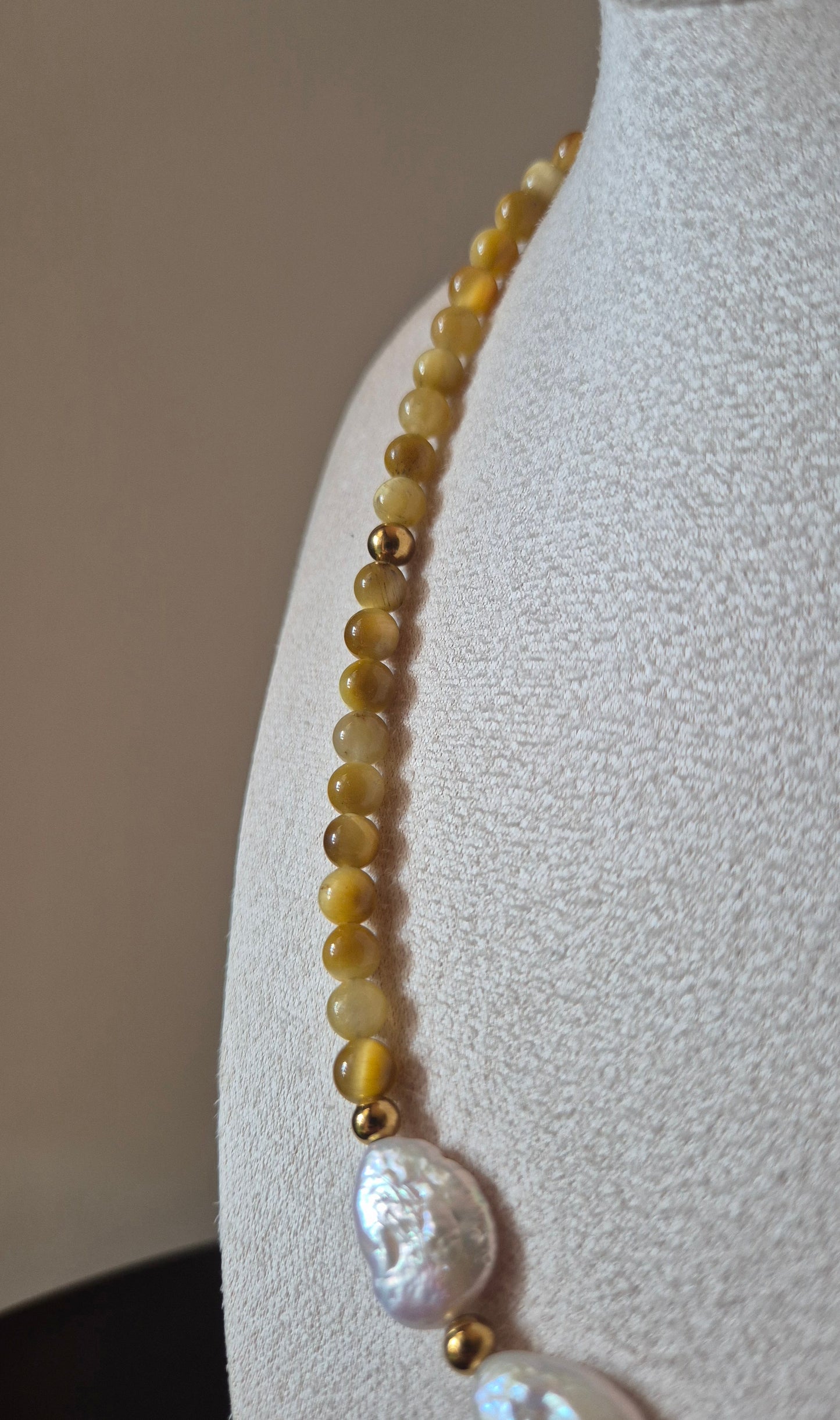 Collier oeil de tigre & perles baroques