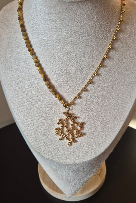 Collier oeil de tigre & chaîne dorée
