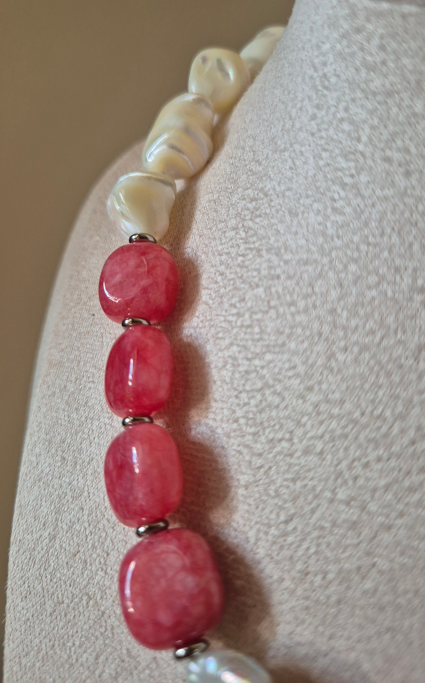 Collier rhodochrosite & coquillage