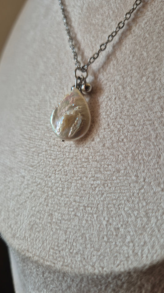 Collier acier & perle baroque