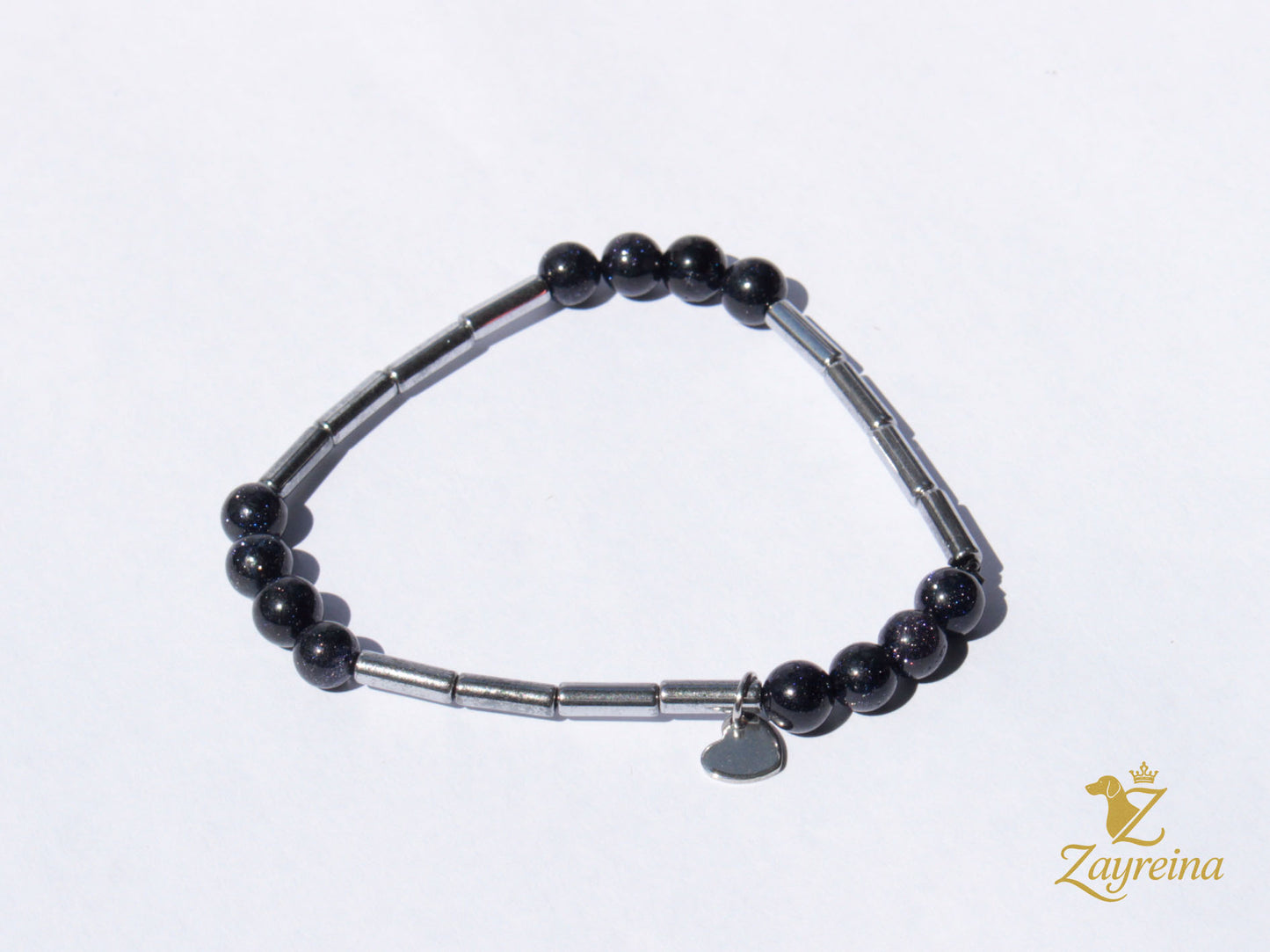 Bracelet en Goldstone bleu et hématite