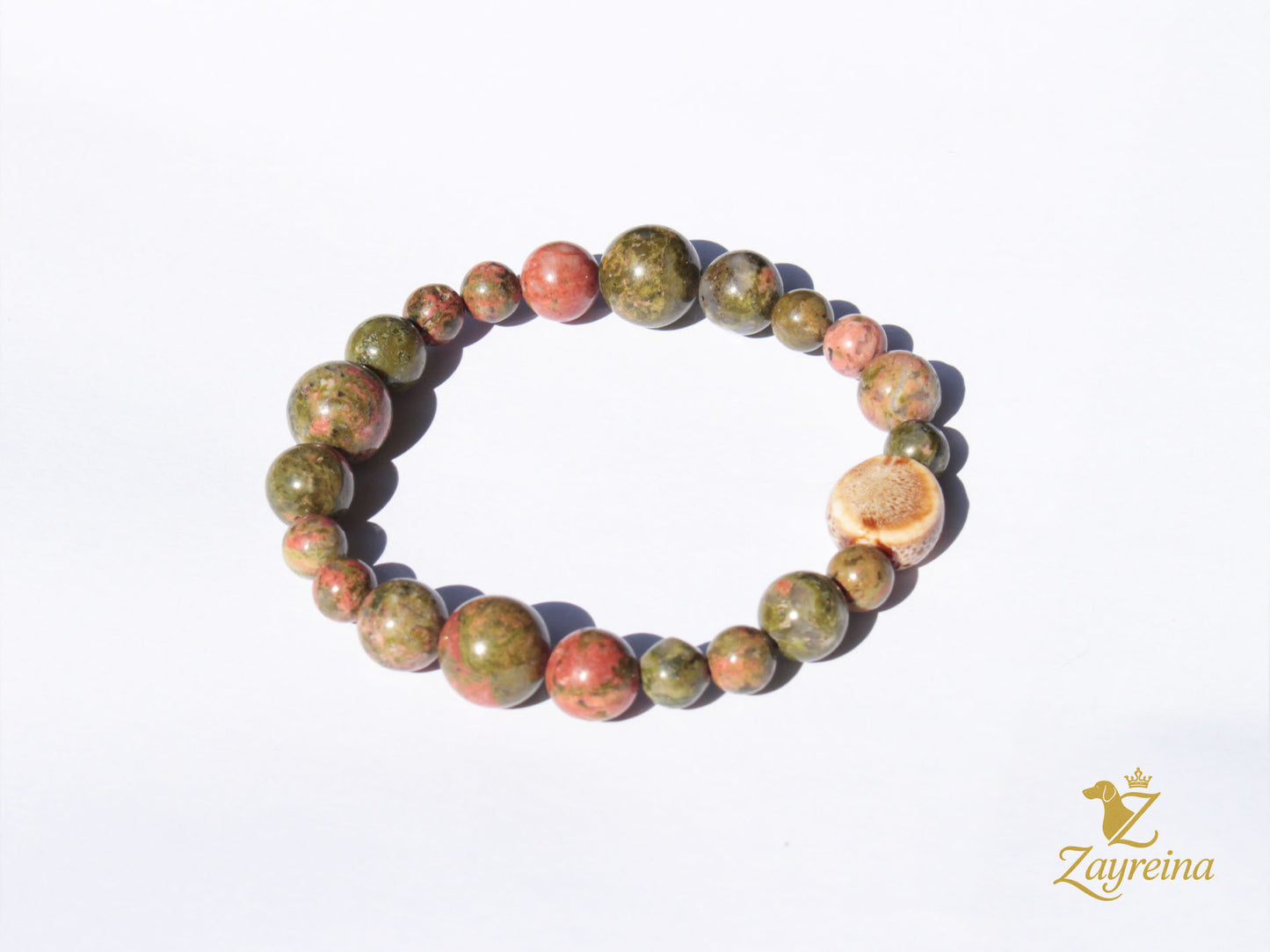 Bracelet en unakite avec perle en céramique