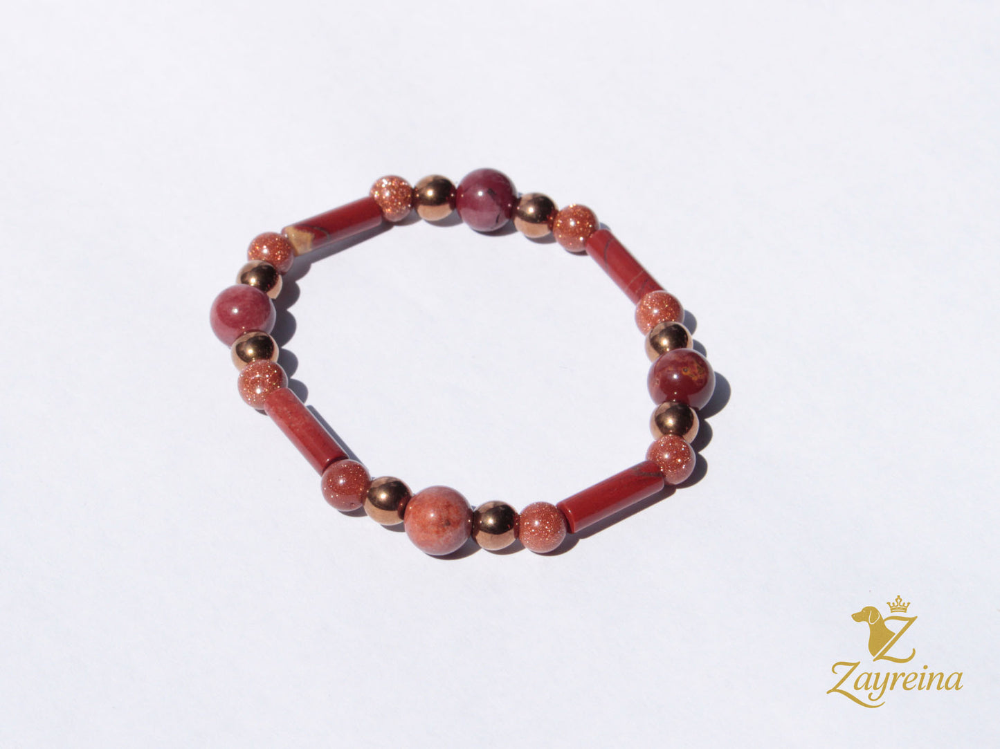 Bracelet pierre de soleil et jaspe rouge