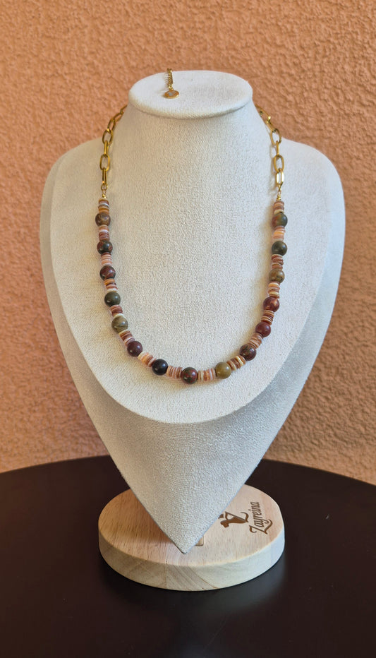 Collier jaspe Picasso & coquillage