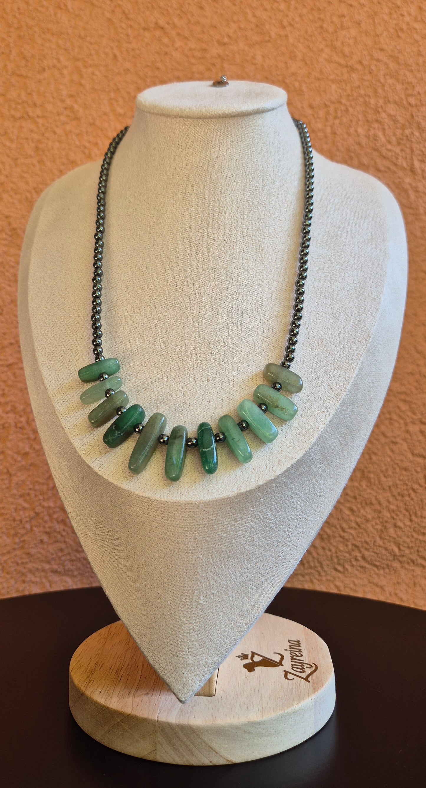 Collier agate verte & hématite