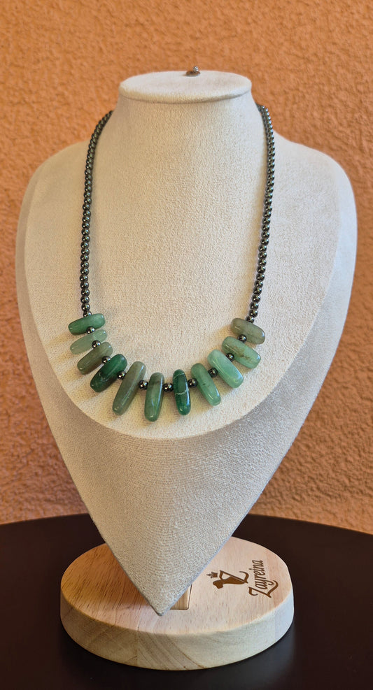 Collier agate verte & hématite