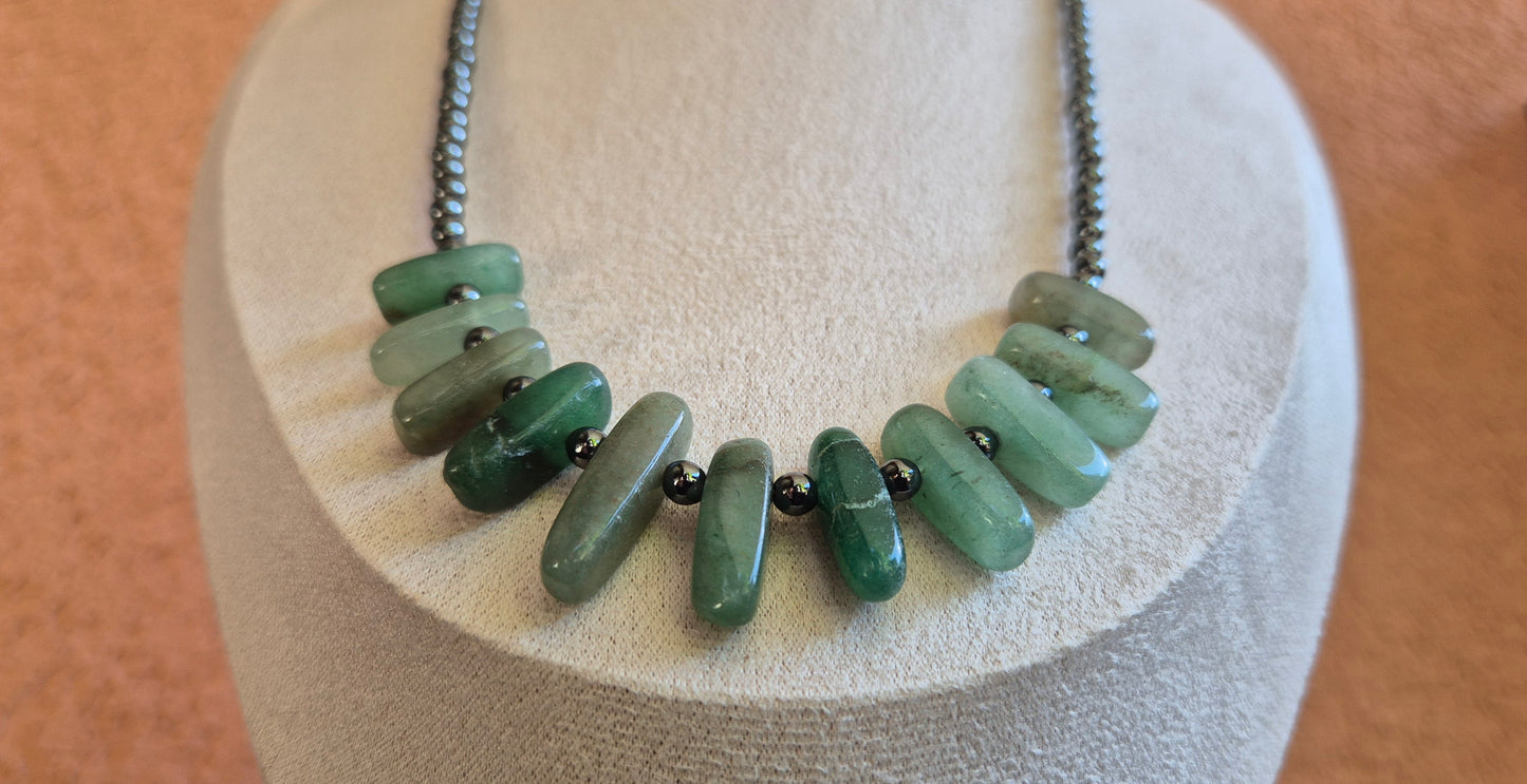 Collier agate verte & hématite