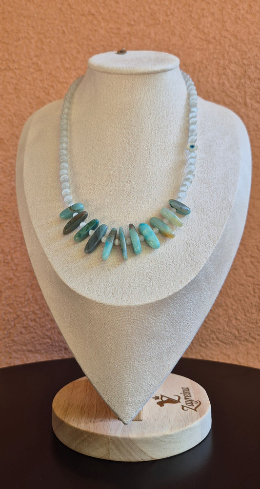 Collier agate bleu & trèfle