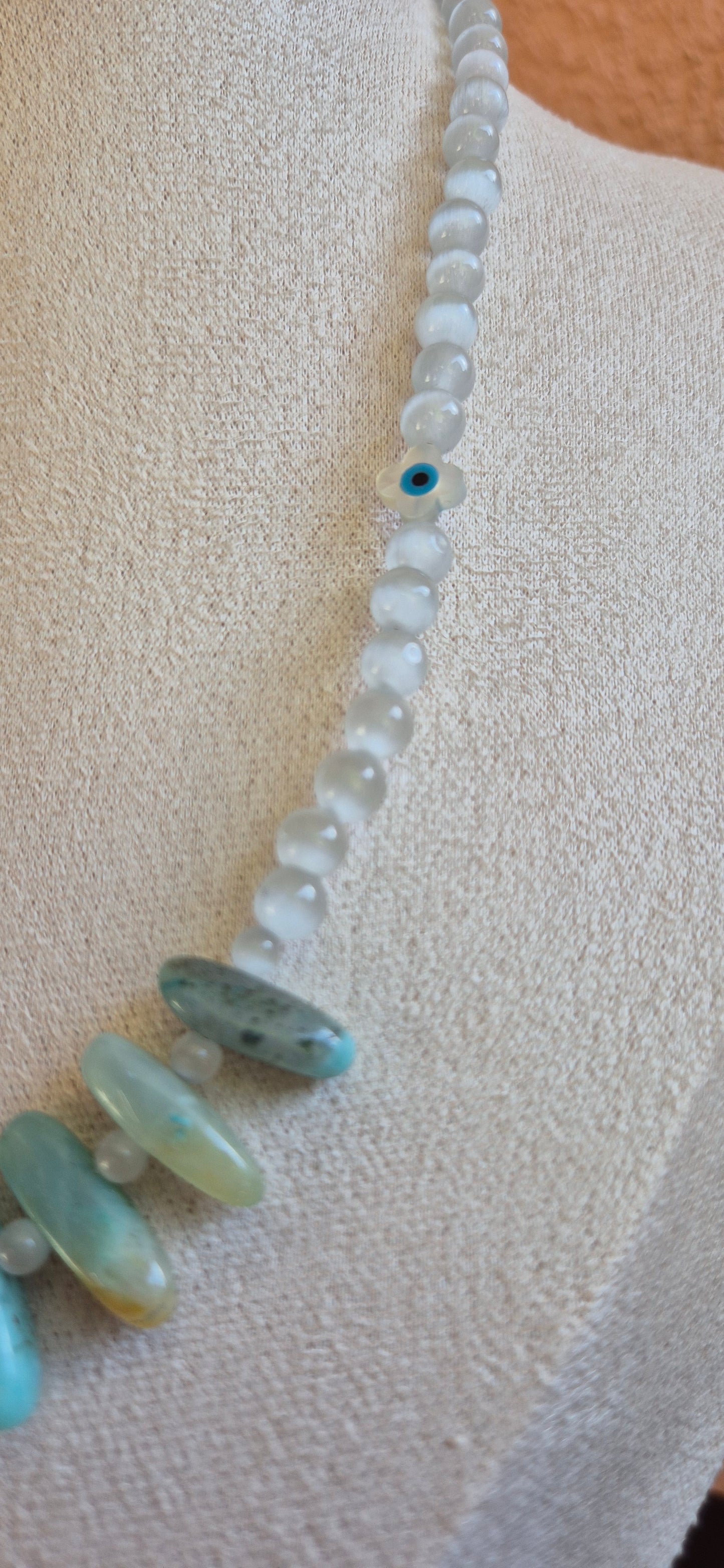 Collier agate bleu & trèfle