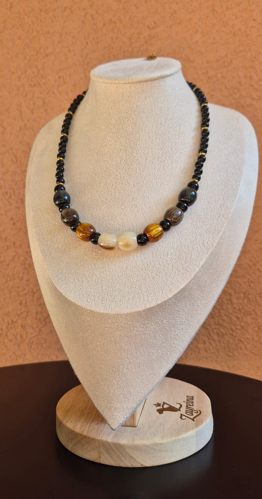 Collier onyx & pierres résine