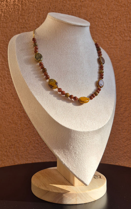 Collier pierre de soleil & jaspe Picasso