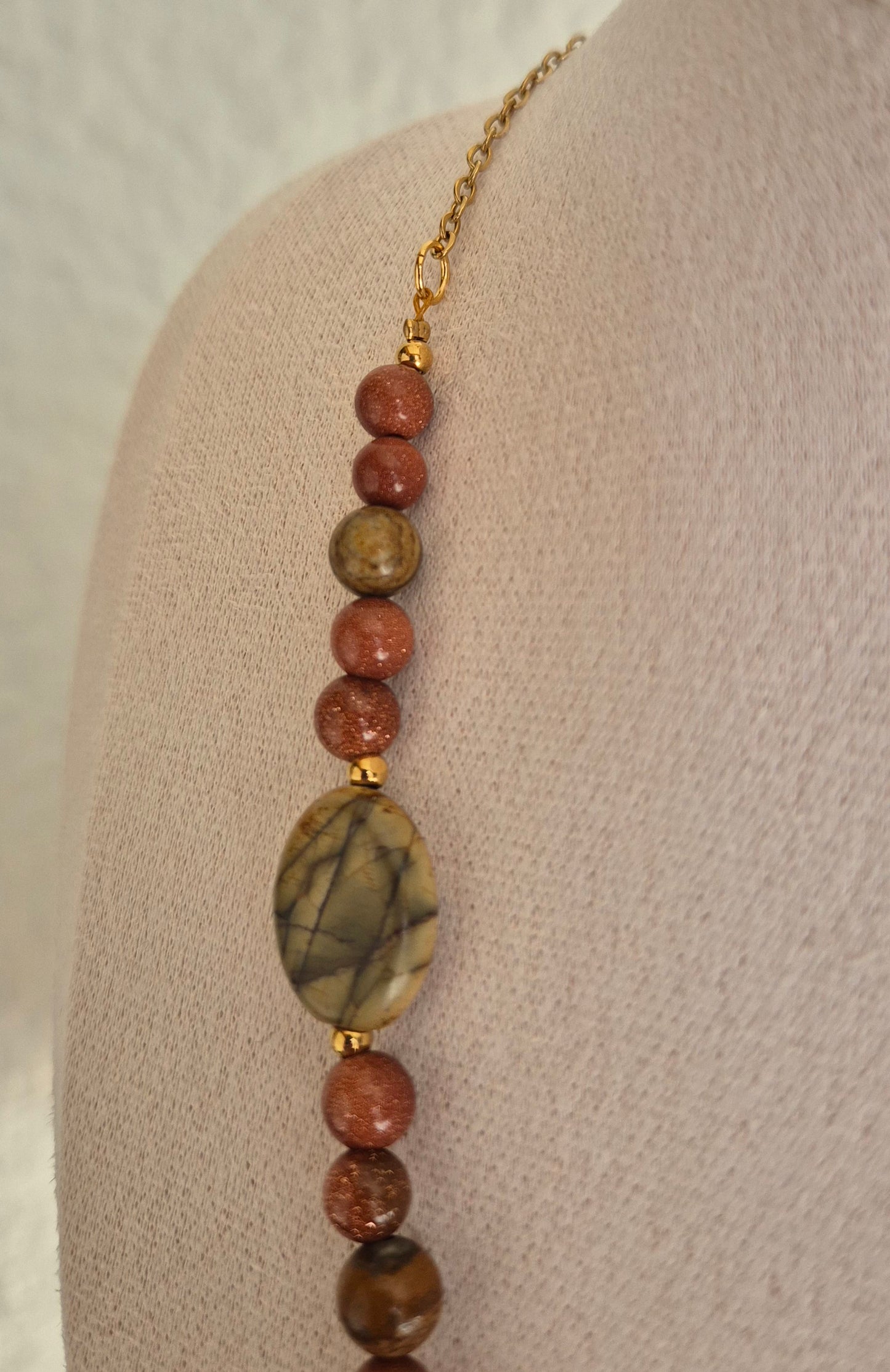 Collier pierre de soleil & jaspe Picasso