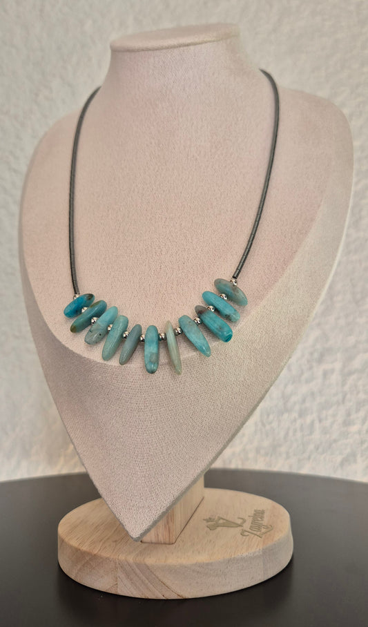 Collier agate bleu clair & hématite