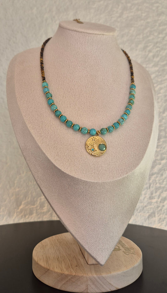 Collier turquoise & oeil de tigre