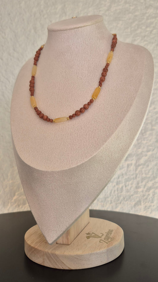 Collier jade jaune & pierre de soleil