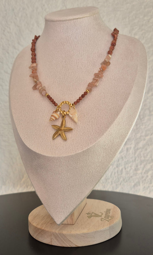 Collier quartz rose & pierre de soleil