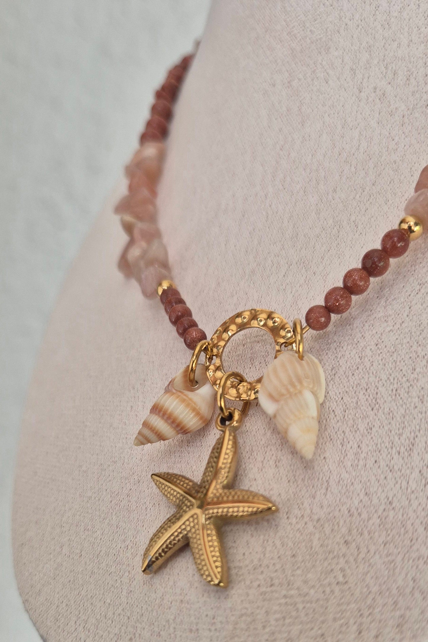 Collier quartz rose & pierre de soleil
