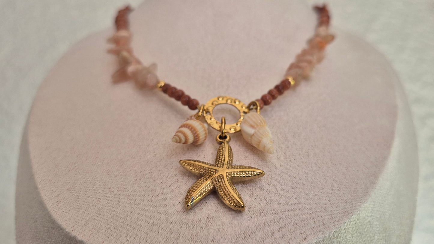 Collier quartz rose & pierre de soleil