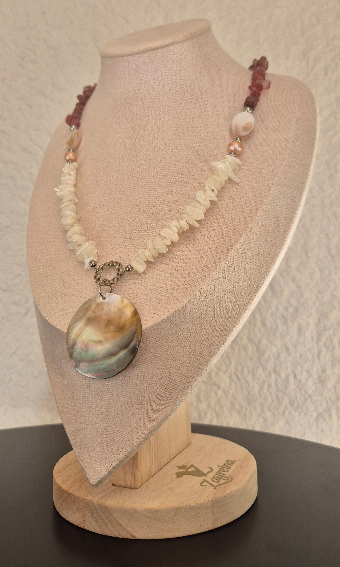 Collier quartz rose & coquillage