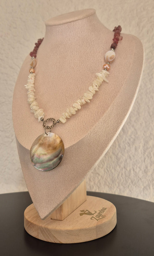 Collier quartz rose & coquillage