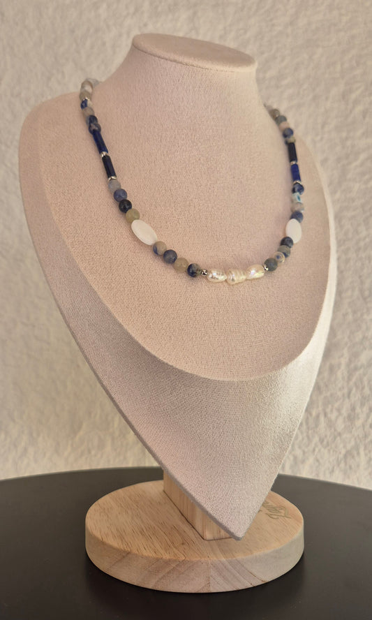 Collier lapis-lazuli & perles