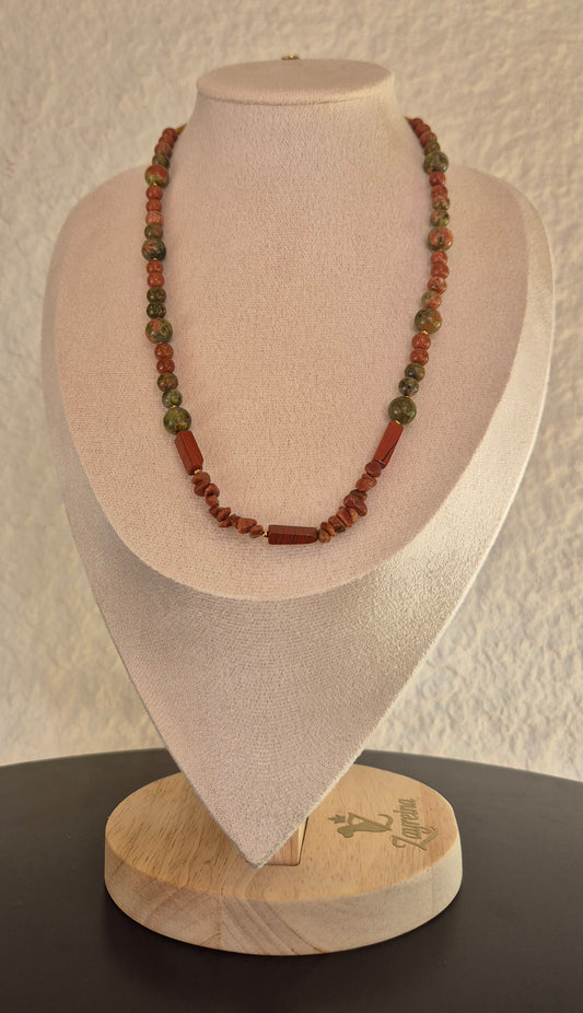 Collier unakite & jaspe rouge