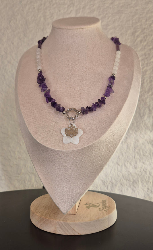 Collier améthyste et fleur de nacre
