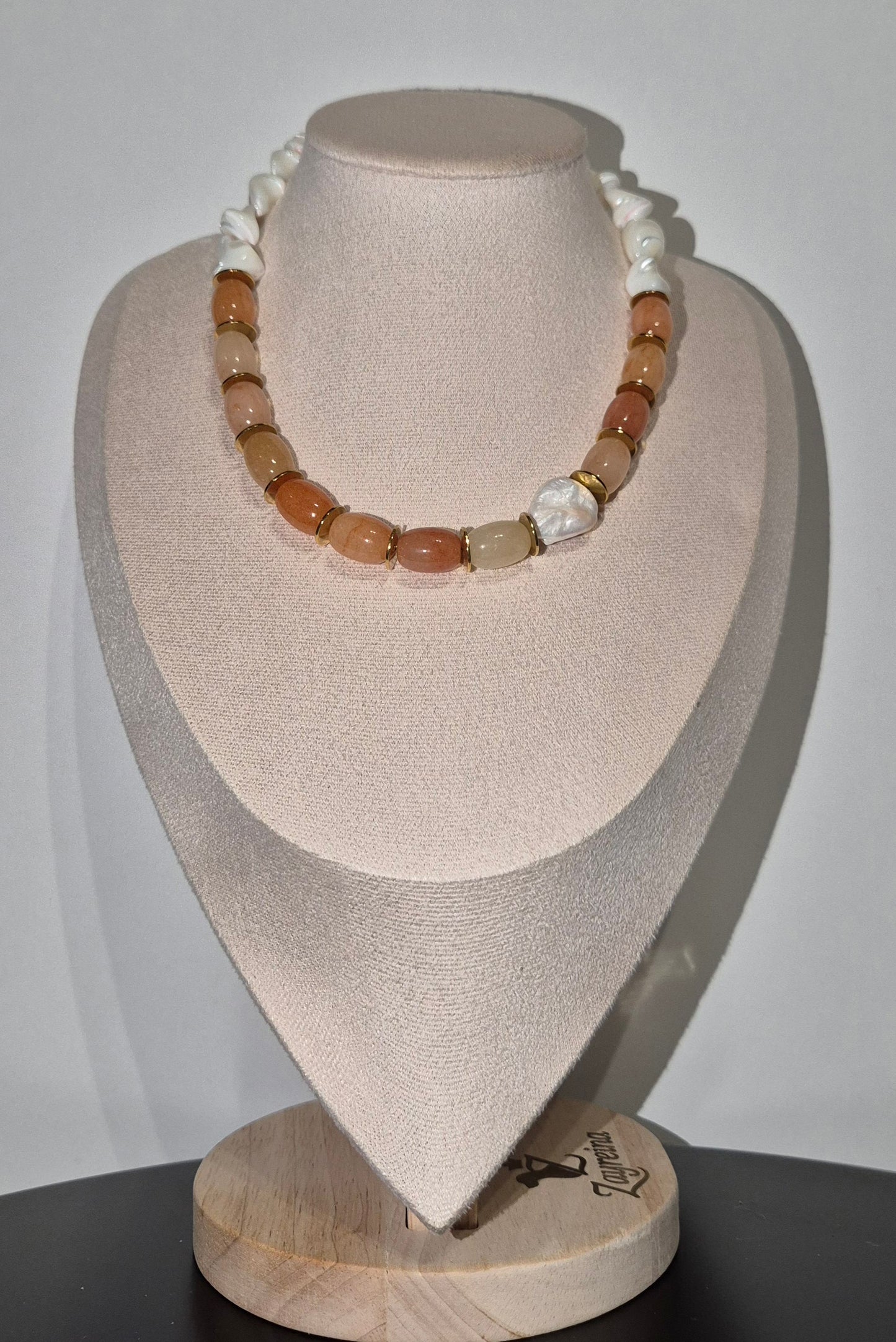 Collier calcédoine orange & perle baroque