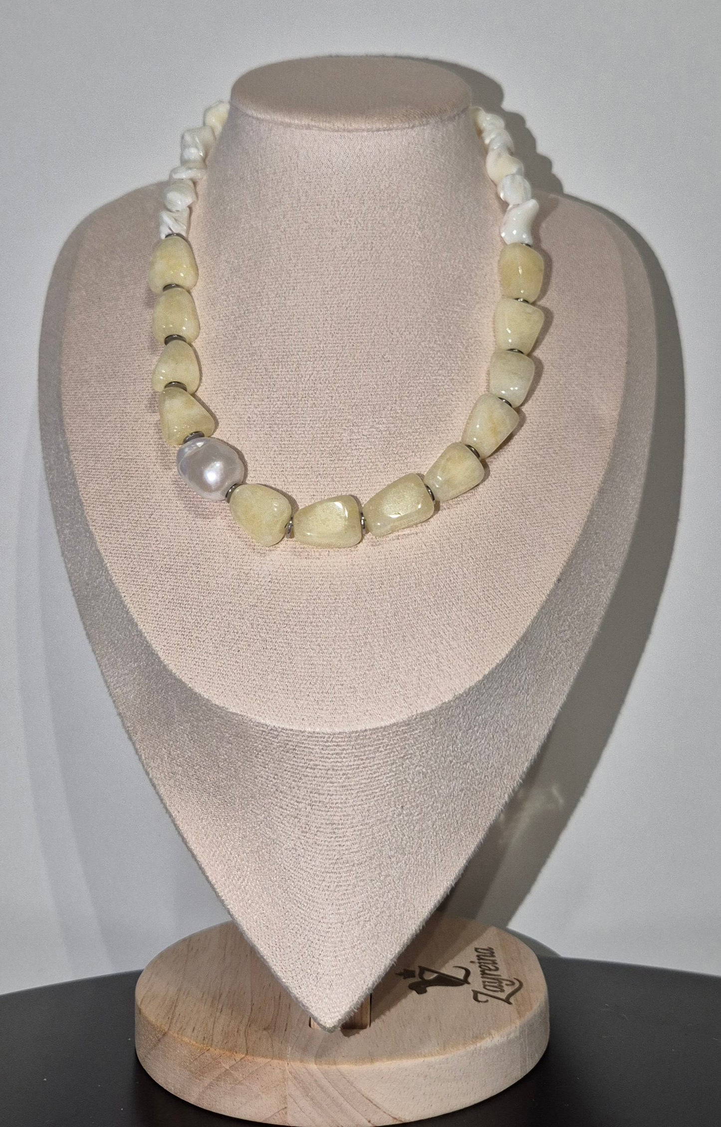 Collier aragonite jaune & coquillage