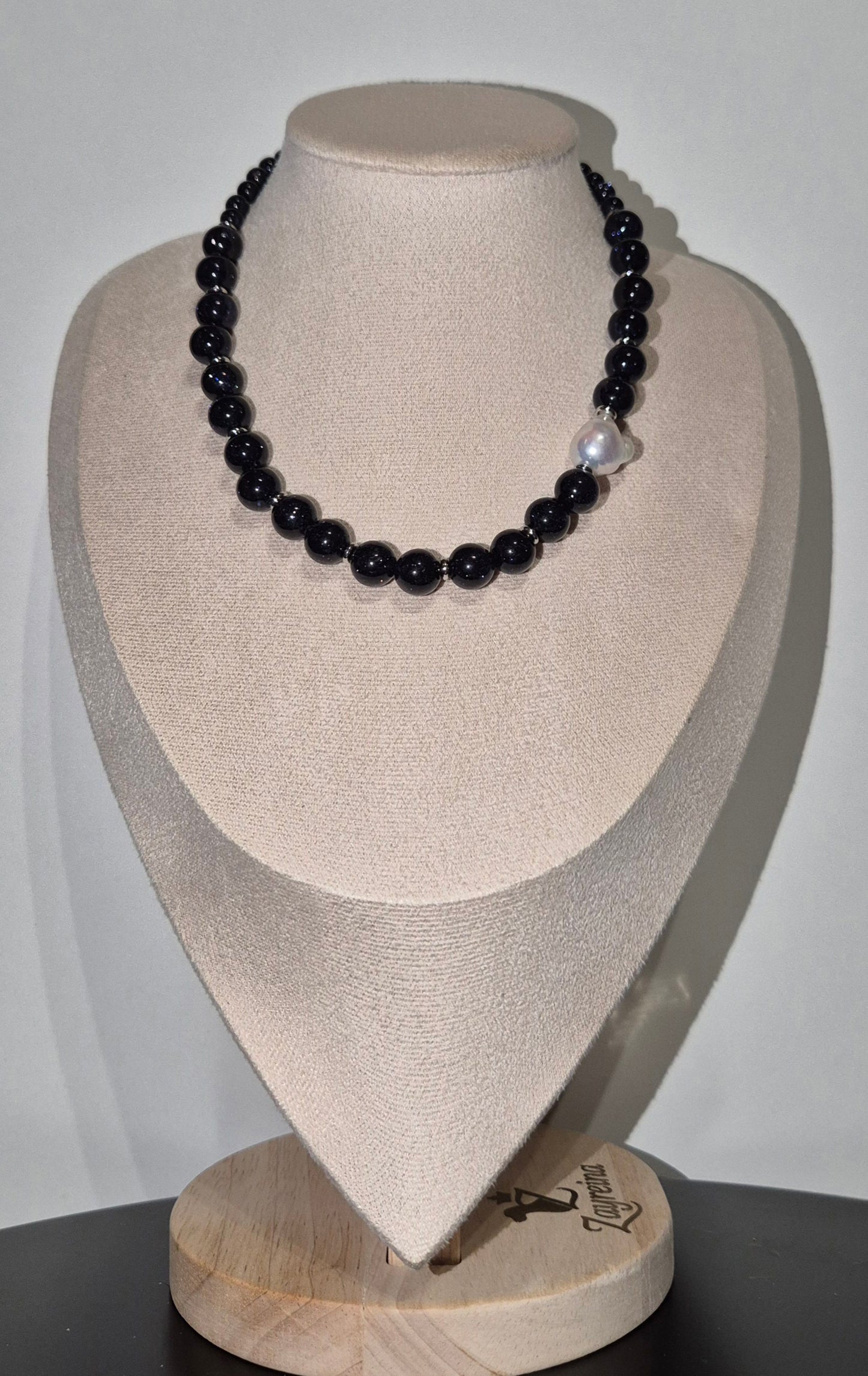 Collier Blue Goldstone & perle baroque